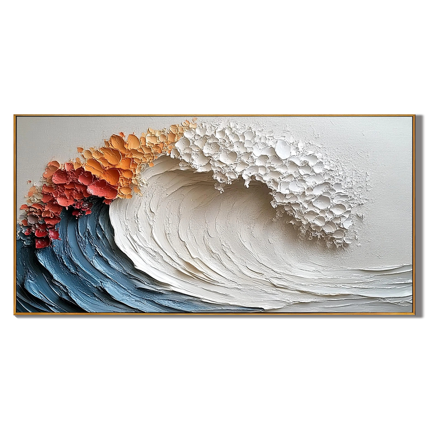 CRUSHING WAVE: Panoramic 3D Heavy Texture Ocean Wall Art, Modern Blue & White Wave Relief