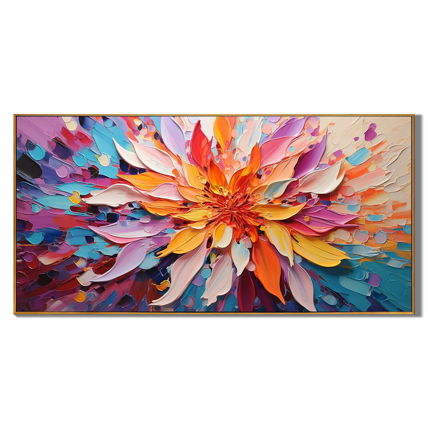 RADIANT PETALS: Floral Wall Art, Hand-Painted Radial Palette Knife Petals Thick Textured Canvas Art