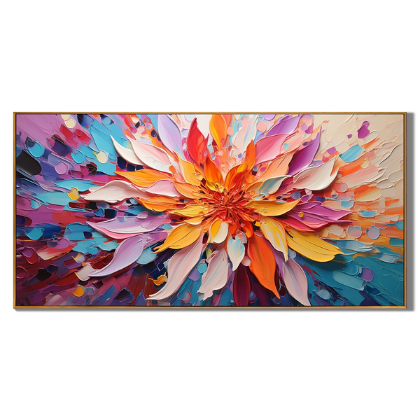 Radiant Petals – Hand-Painted Radial Palette Knife Petals Thick Floral Painting | Contemporary Botanical Bedroom & Living Room Art