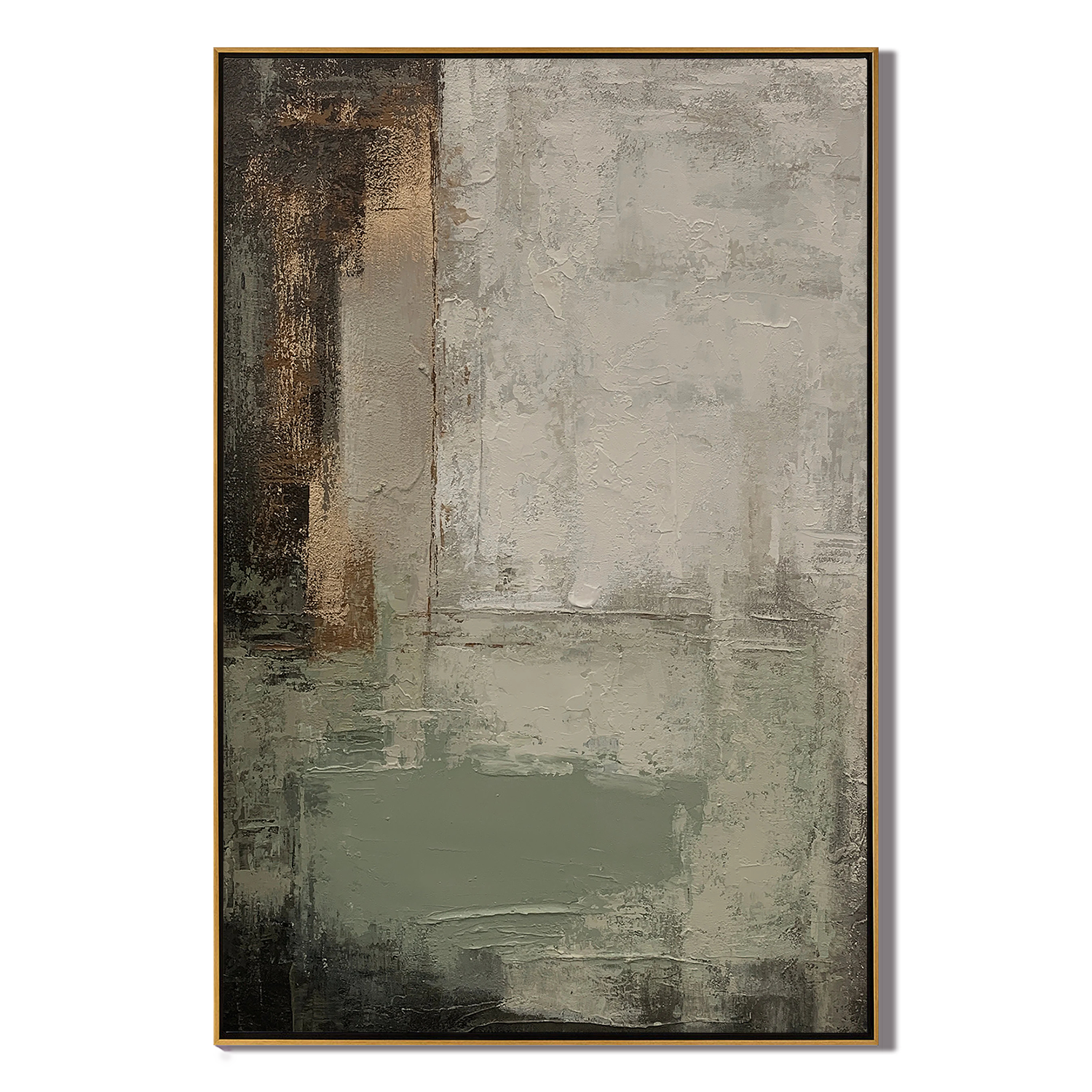 OLIVE STRATA: Abstract Wall Art, Hand-Painted Military Green Distressed Plaster Effect Heavy Texture Canvas Art