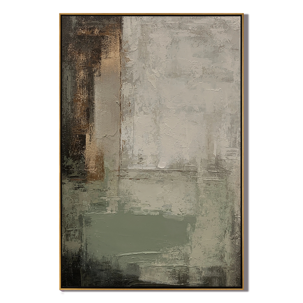Olive Strata – Hand-Painted Military Green Distressed Plaster Effect Abstract Painting | Japandi Wabi-Sabi Living Room & Bedroom Art