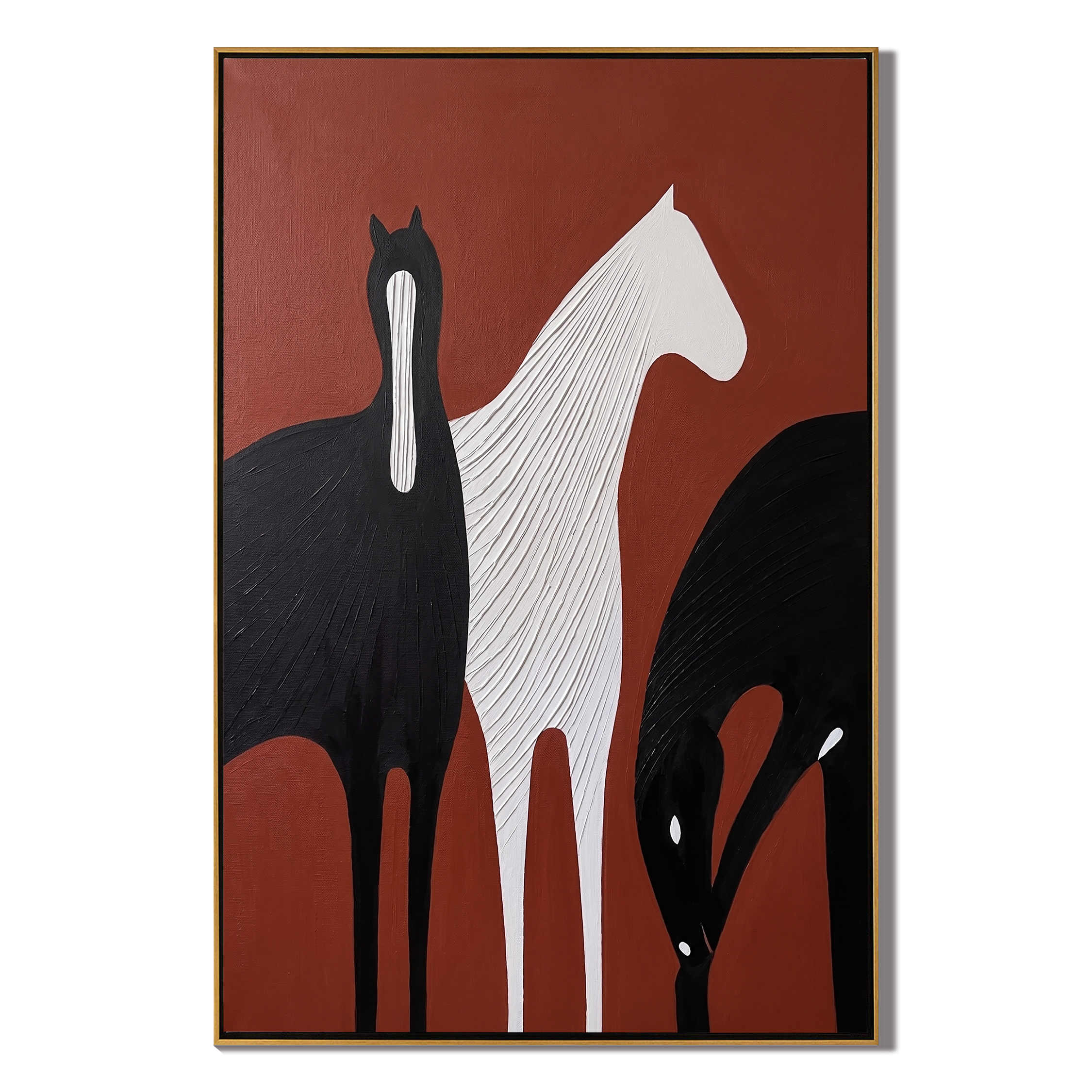 Crimson Equus - Vintage Americana Abstract Horse Trio Painting | Bold Modern Living Room Art