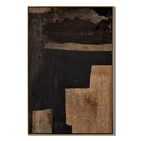 Time Fault Line – Wabi-Sabi Style Black-and-Gold Texture Painting | Modern Industrial-Style Hallway Art