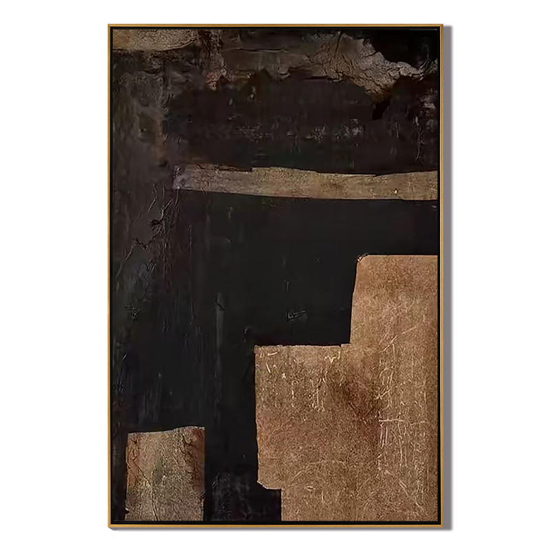 Time Fault Line – Wabi-Sabi Style Black-and-Gold Texture Painting | Modern Industrial-Style Hallway Art