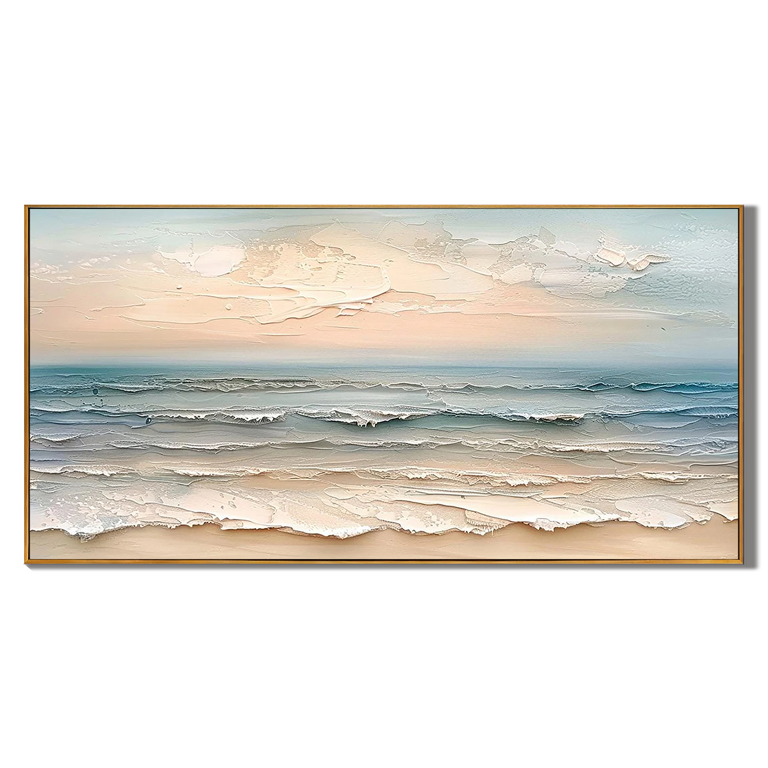 Ocean Whispers – Modern Creamy Coastal Seascape Textured Painting | Large Horizontal Living Room Art