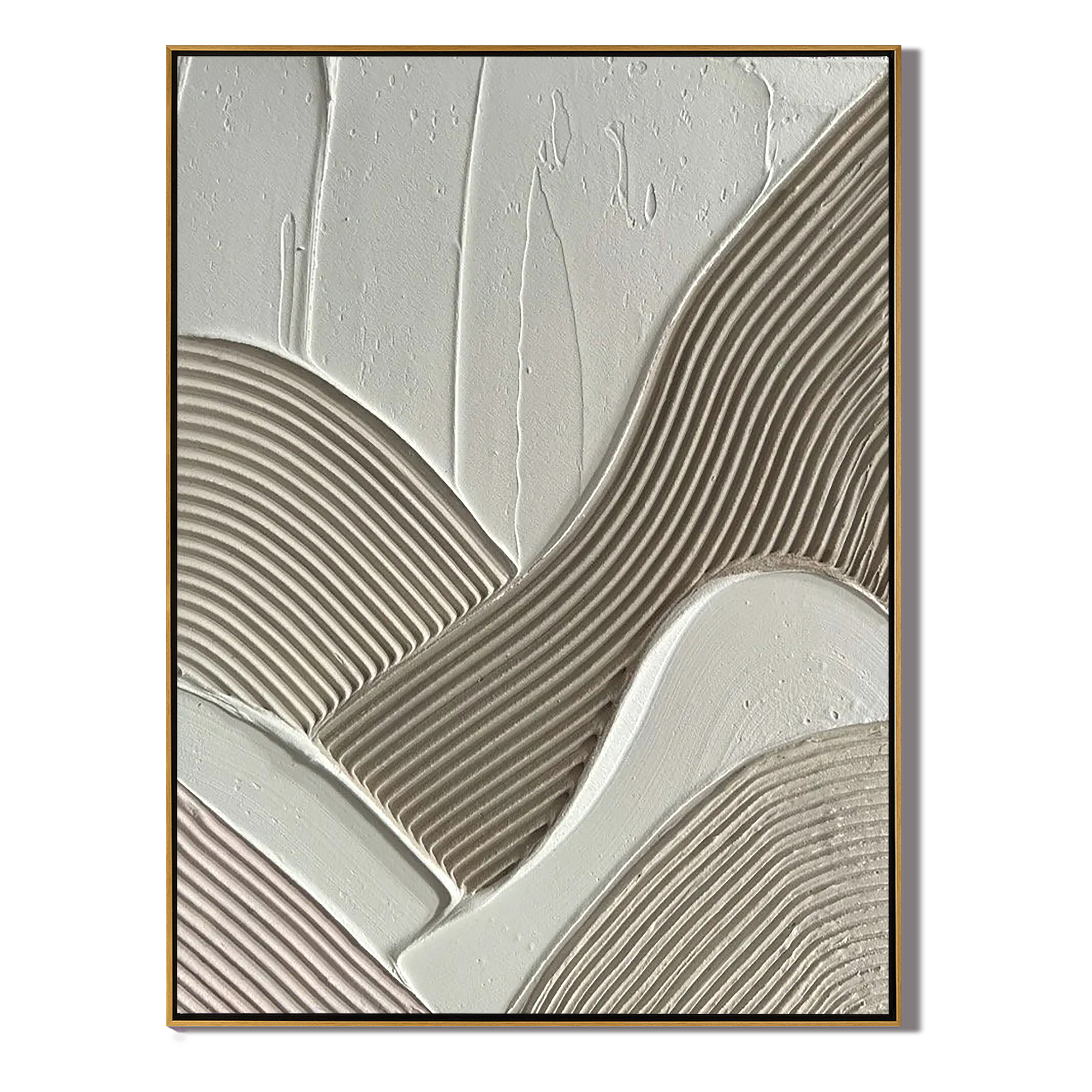 GEOMETRIC FLOW: Texture Wall Art, Hand-Painted Neutral Multi-Directional Plaster Relief 3D Textured Canvas Art