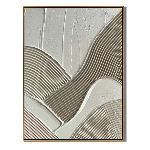 Geometric Flow – Hand-Painted Neutral Multi-Directional Plaster Relief Texture Painting | Modern Abstract Living Room & Office Art
