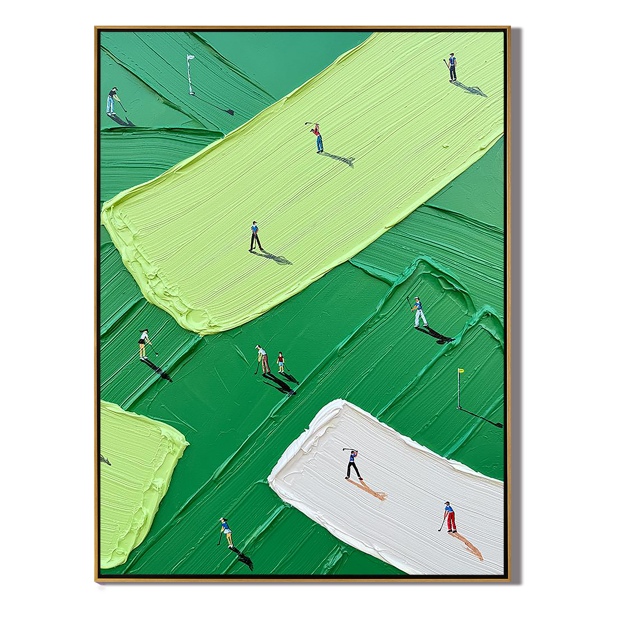 GREEN FAIRWAY: Sport Wall Art, Hand-Painted Minimalist Golf Course Athletes 3D Heavy Texture Canvas Painting
