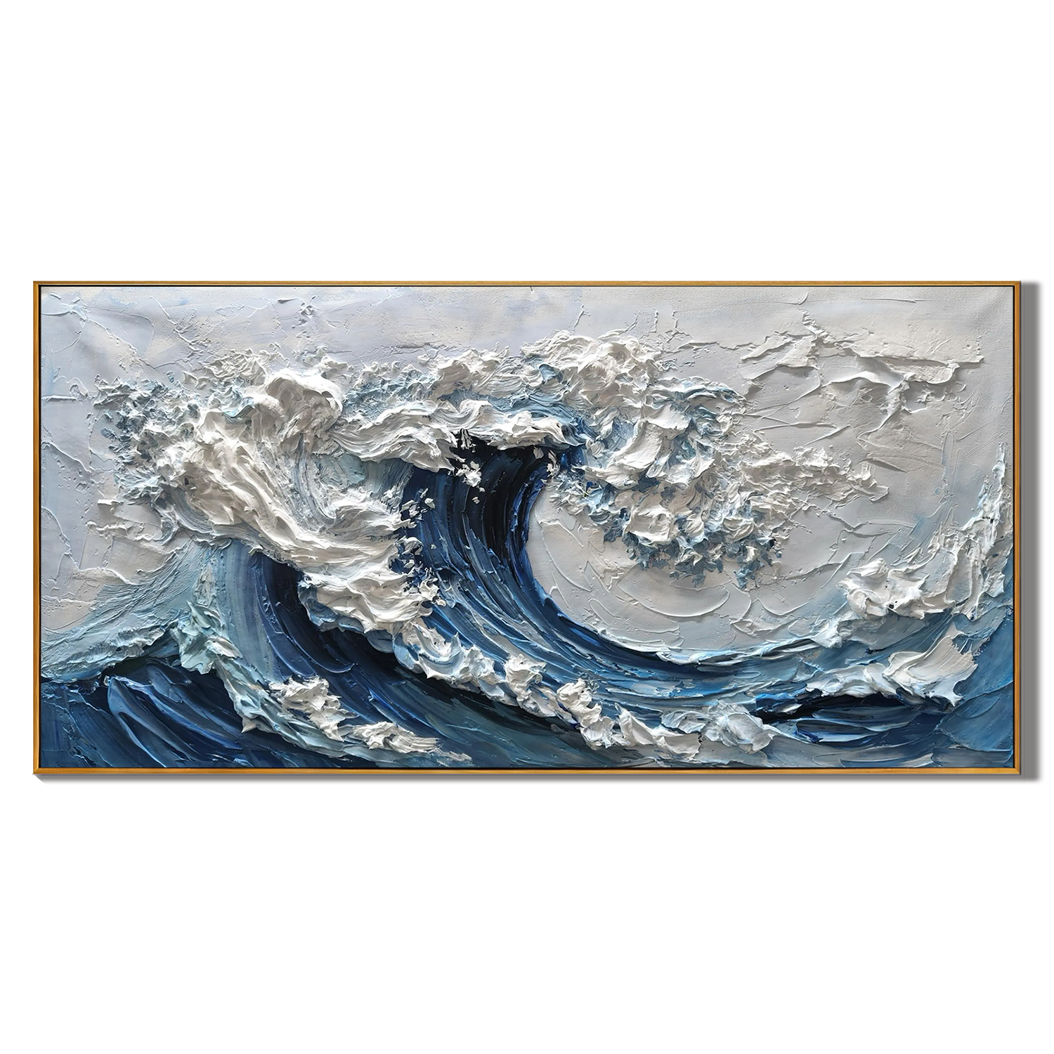 ARCTIC SURGE: Texture Wall Art, Hand-Painted Horizontal Deep Blue and White 3D Impasto Palette Knife Heavy Texture Canvas Art