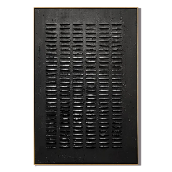 Onyx Matrix – Hand-Painted Minimalist All-Black Plaster Effect Wabi-Sabi Painting | Modern Noir Wabi-Sabi Living Room & Home Office Art