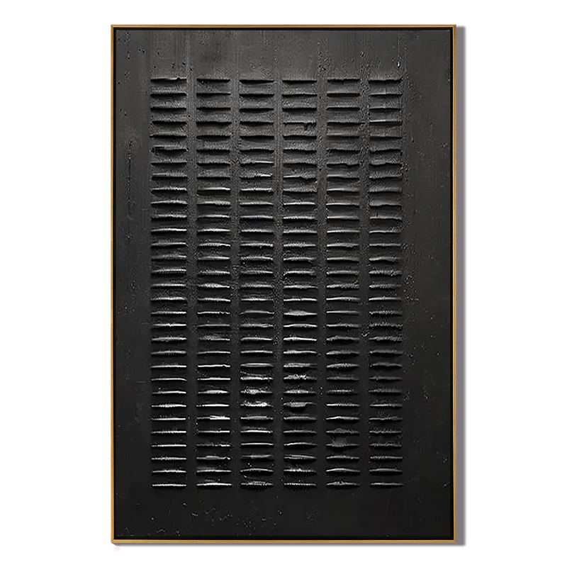 Onyx Matrix – Hand-Painted Minimalist All-Black Plaster Effect Wabi-Sabi Painting | Modern Noir Wabi-Sabi Living Room & Home Office Art