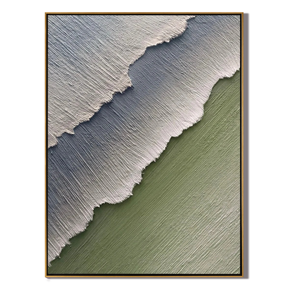 Mint Strata – Minimalist Sage Green Plaster Effect Layered Landscape Painting | Contemporary Landscape Living Room & Dining Room Art