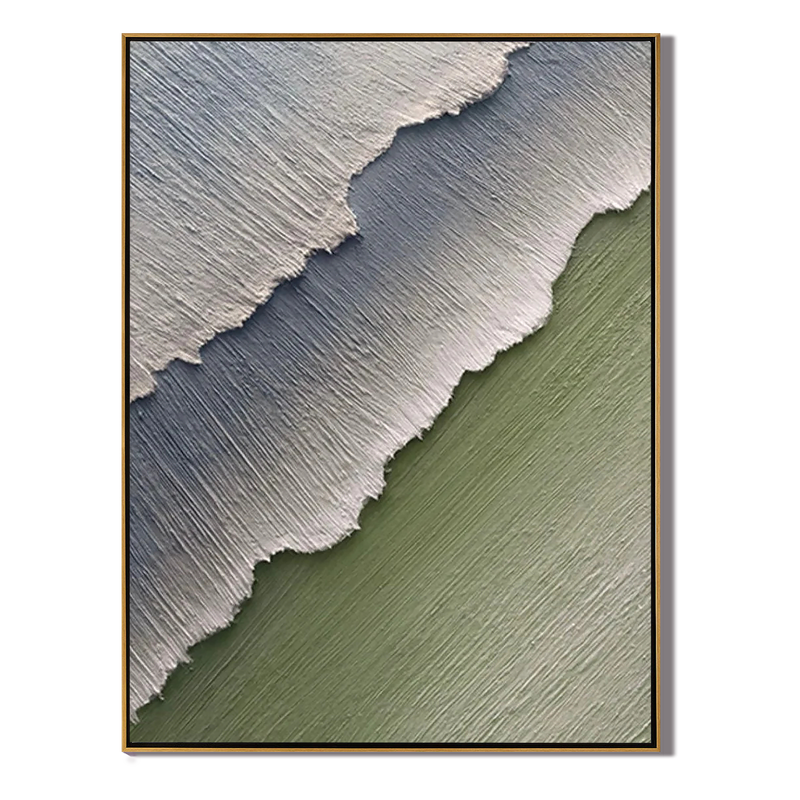 Mint Strata – Minimalist Sage Green Plaster Effect Layered Landscape Painting | Contemporary Landscape Living Room & Dining Room Art