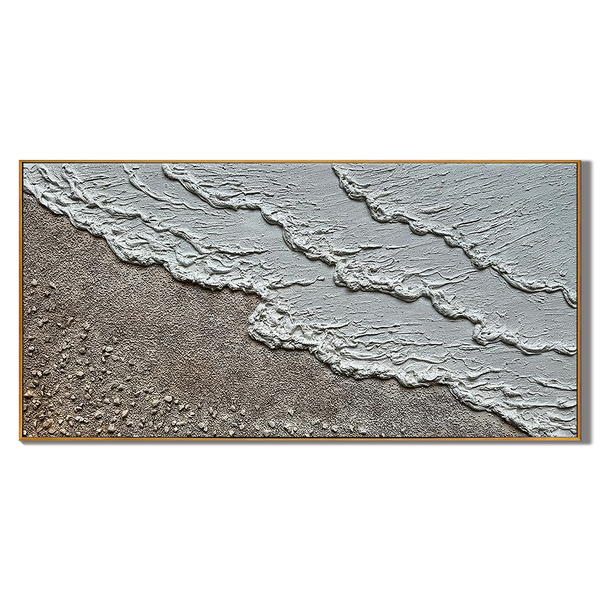 Coastal Reach – Wabi-Sabi Sand and Wave Relief Texture Painting | Contemporary Landscape Living Room & Dining Room Art