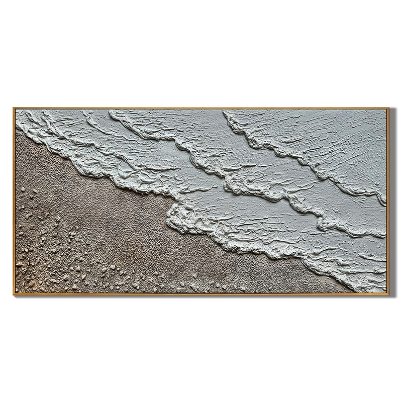 Coastal Reach – Wabi-Sabi Sand and Wave Relief Texture Painting | Contemporary Landscape Living Room & Dining Room Art