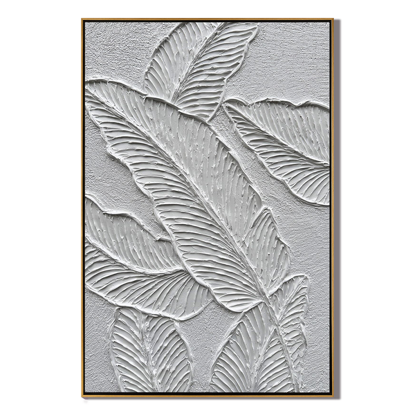 Silver Frond – Modern Botanical Leaf Relief Texture Painting | Contemporary Botanical Bedroom & Living Room Art