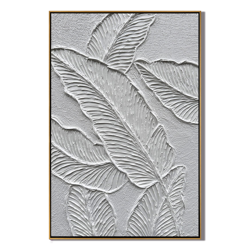 Silver Frond – Modern Botanical Leaf Relief Texture Painting | Contemporary Botanical Bedroom & Living Room Art