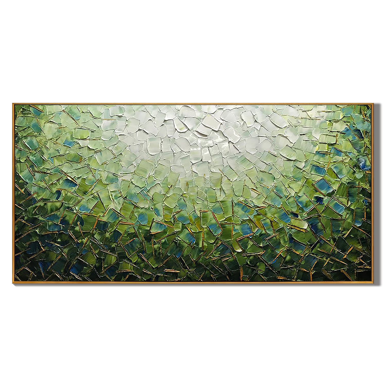 EMERALD RADIANCE: 3D Palette Knife Abstract Wall Art, Green and Gold Impasto Landscape