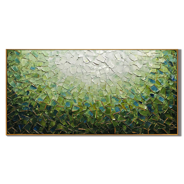 Emerald Radiance – Green and Gold Impasto Landscape Abstract Painting | Contemporary Landscape Living Room & Dining Room Art