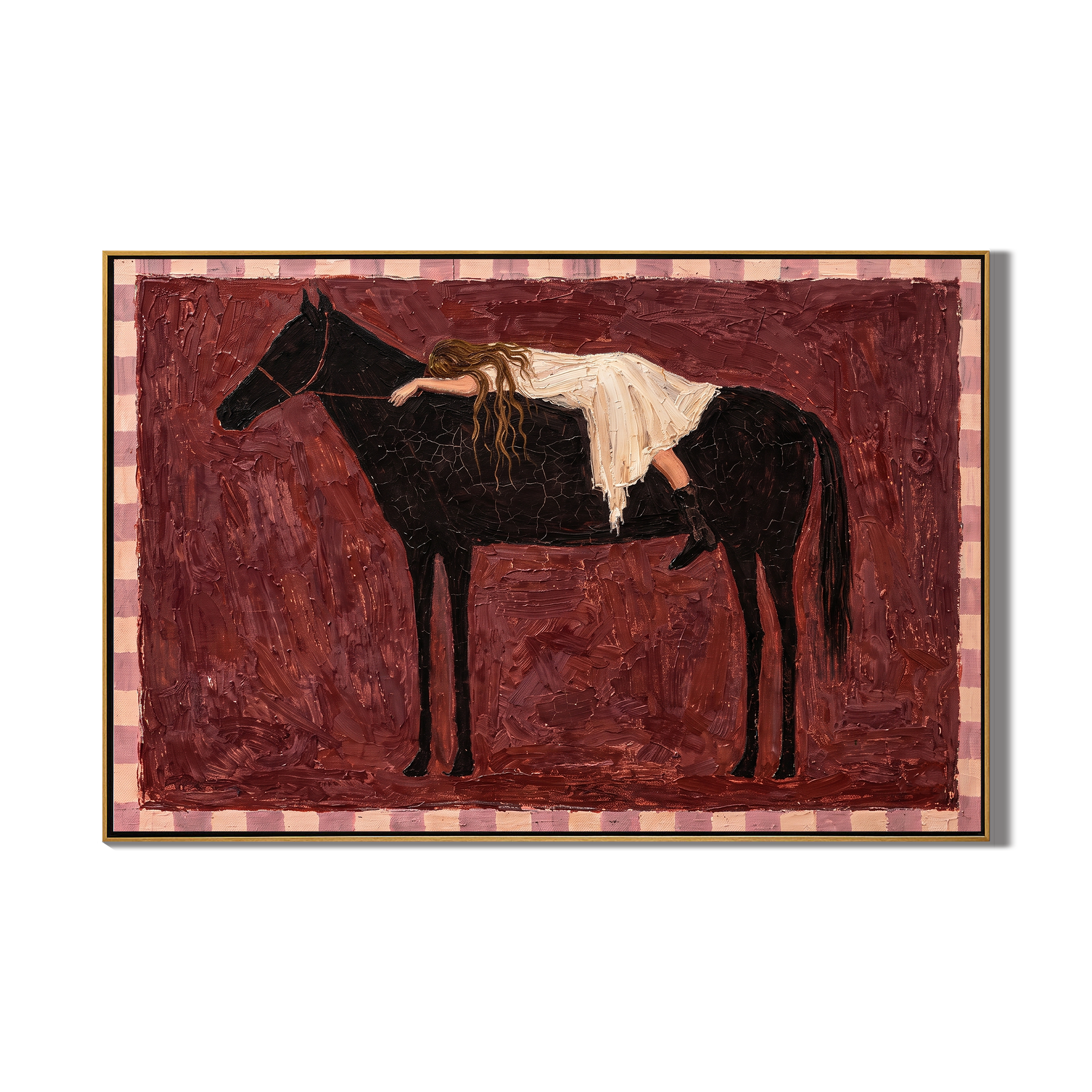 Moonlit Embrace – Romantic White Dress & Black Horse Painting | Dreamy Equestrian Bedroom Art