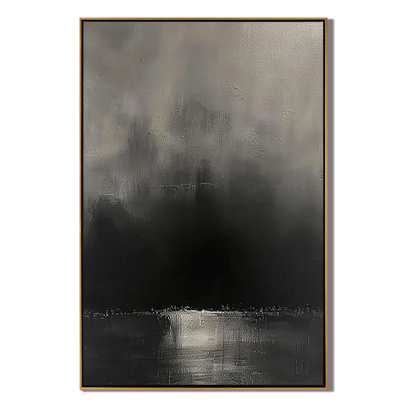 Mystic Void – Hand-Painted Charcoal Black and Grey Mist 3D Heavy Texture Plaster Effect Minimalist Painting | Bold Minimalist Bedroom & Home Office Art