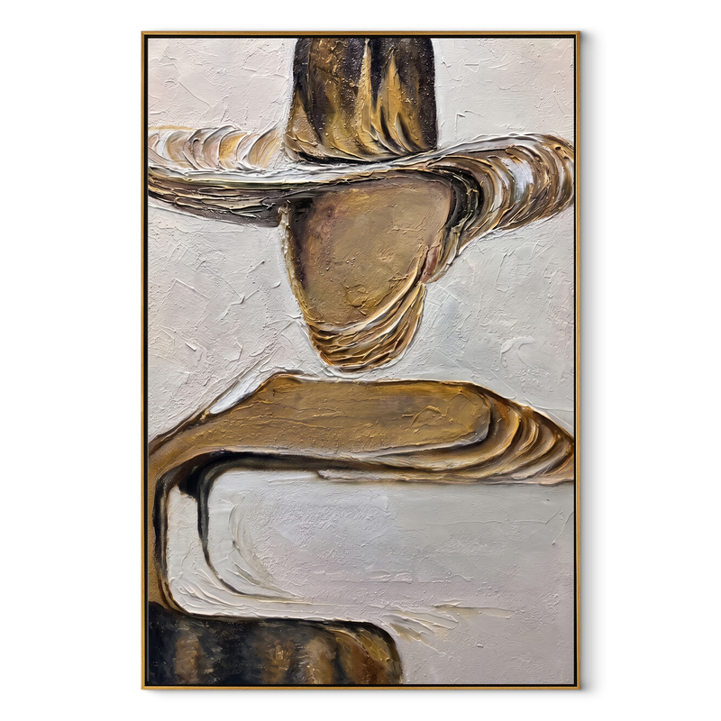 Gilded Brim Holds Still – Gold Hat Figure Painting | Retro Modern Vertical Wall Art