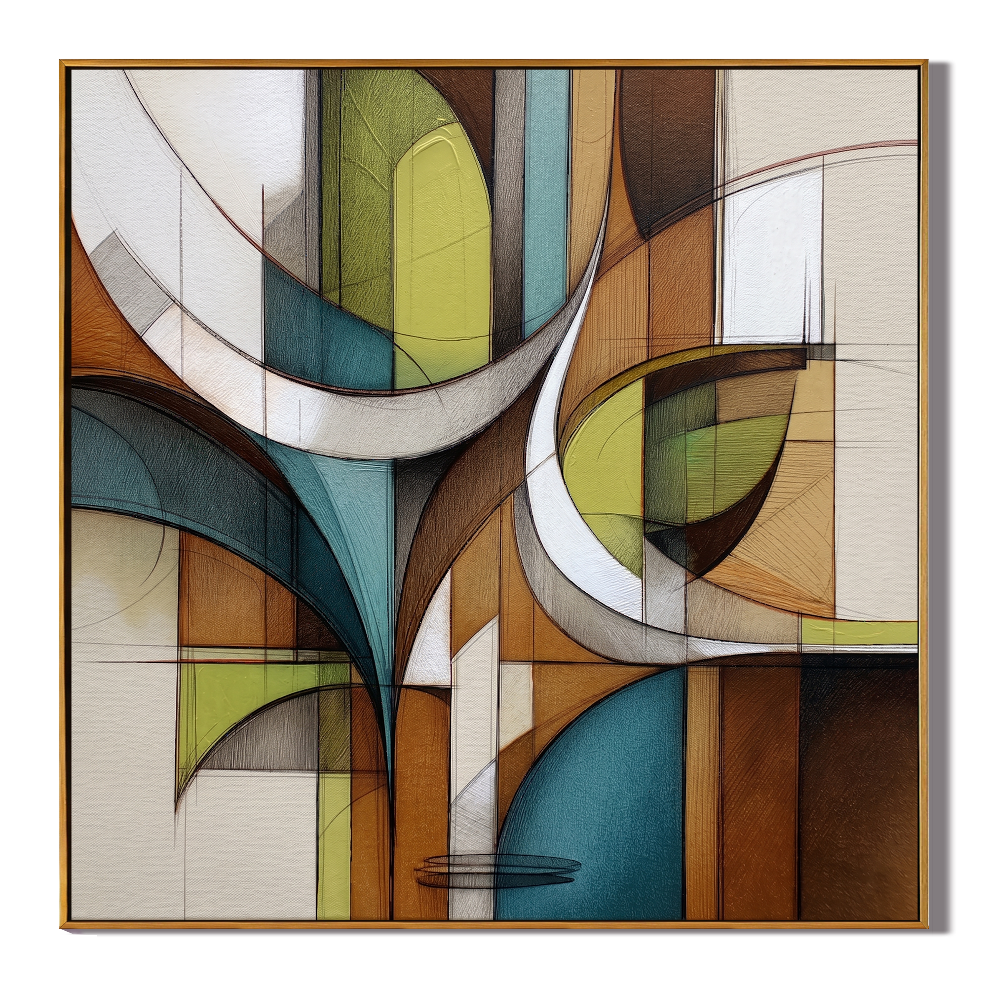 Rational Arcs - Mid-Century Modern Geometric Abstract Canvas | Retro Elegance Hallway Art