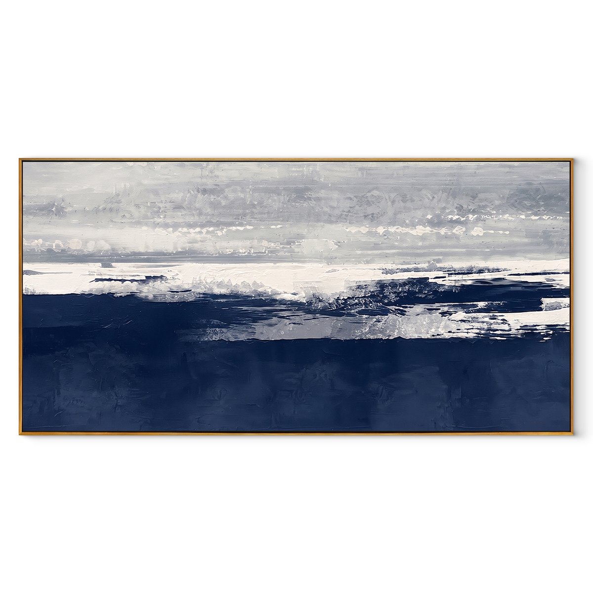 Winter Horizon at Night – Navy Grey Horizon Painting | Modern Horizontal Wall Art
