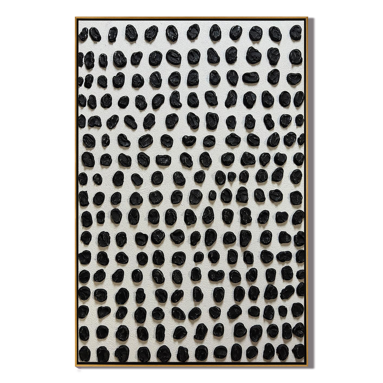 RHYTHMIC DOTS: Wabi-Sabi Abstract Wall Art, 3D Heavy Texture Black Pebble Relief