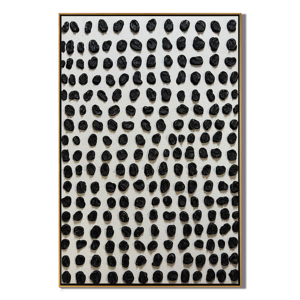 Rhythmic Dots – 3D Heavy Texture Black Pebble Relief Wabi-Sabi Painting | Japandi Wabi-Sabi Living Room & Bedroom Art