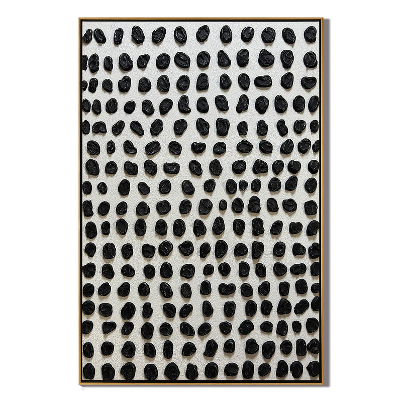 Rhythmic Dots – 3D Heavy Texture Black Pebble Relief Wabi-Sabi Painting | Japandi Wabi-Sabi Living Room & Bedroom Art