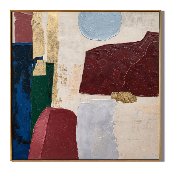 Gilded Epoch – Mid-Century Geometric Plaster Gold Foil Canvas | Luxury Living Room and Office Art