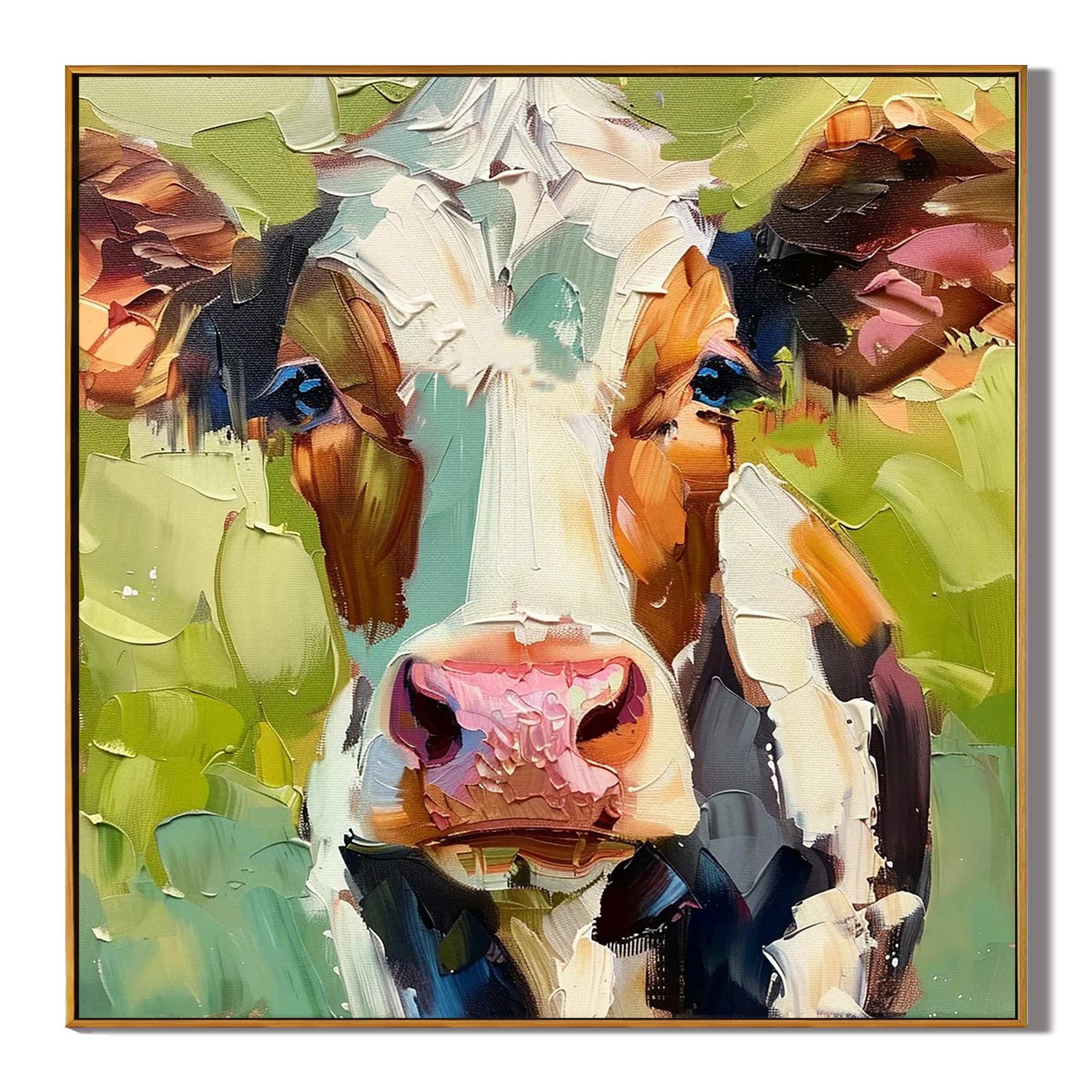 Barnyard Serenade – Modern Heavy Impasto Cow Portrait Painting | Rustic Farmhouse Living Room Art