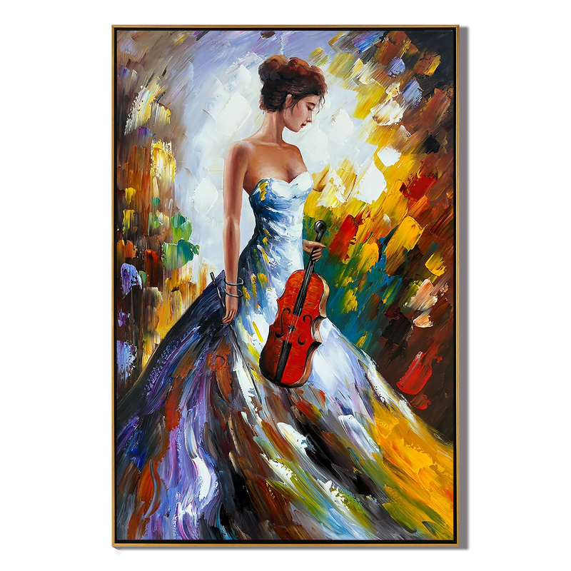 Melodic Muse – Palette Knife Lady in Gown Colorful Painting | Bold Expressionist Living Room & Dining Room Art