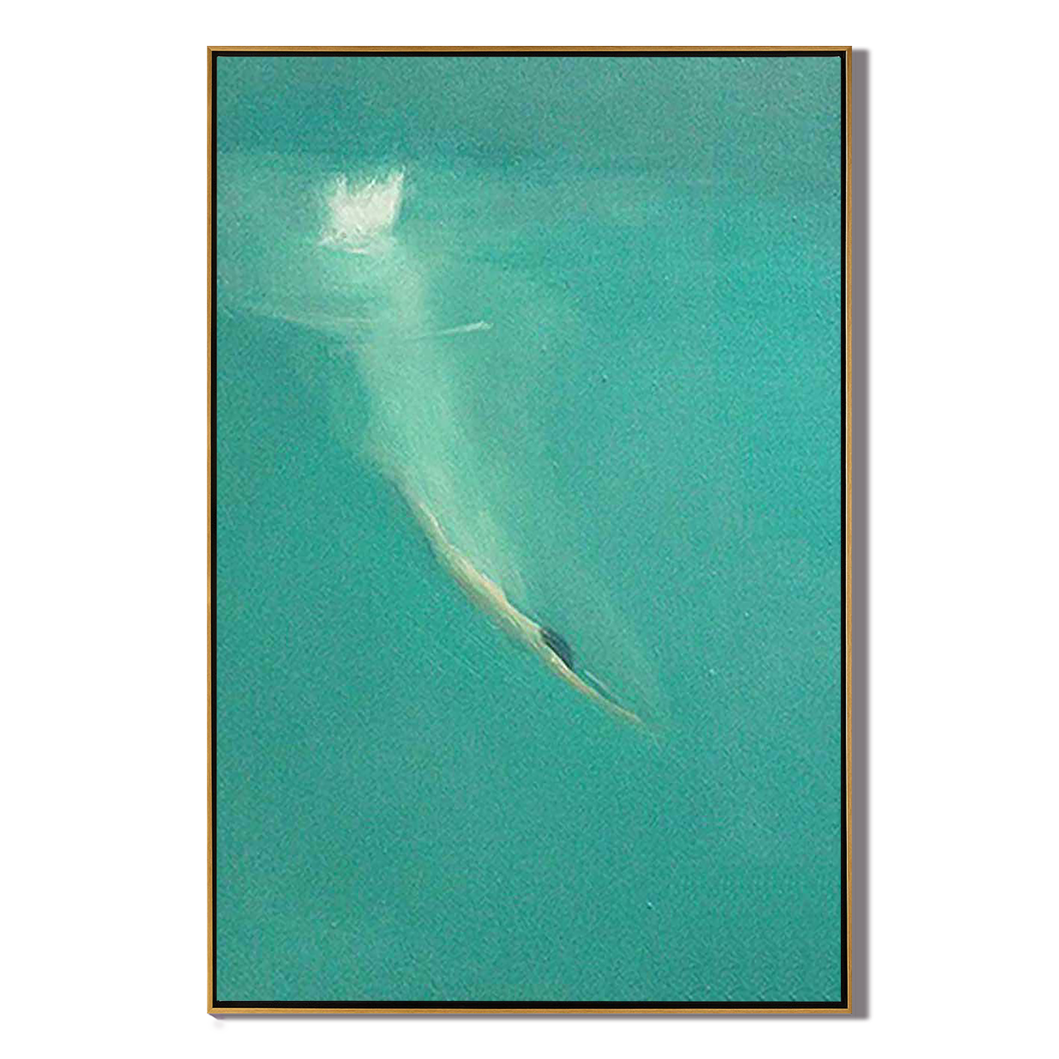 Summer Dive – Modern Minimalist Turquoise Ocean Diver Painting | Large Framed Canvas Hallway Art