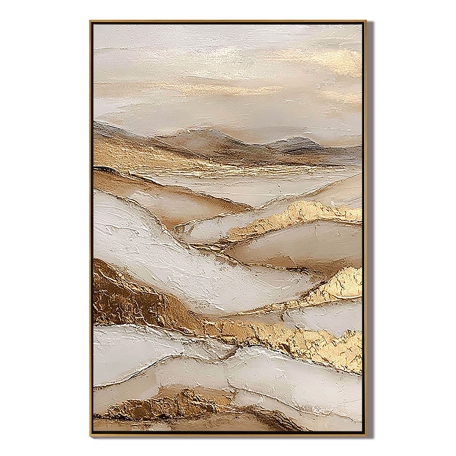 Golden Ridges – Wabi-Sabi Minimalist Earth Tone Impasto Painting | Luxury Textured  Living Room Art