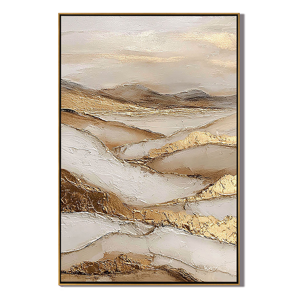 Golden Ridges – Wabi-Sabi Minimalist Earth Tone Impasto Painting | Luxury Textured  Living Room Art