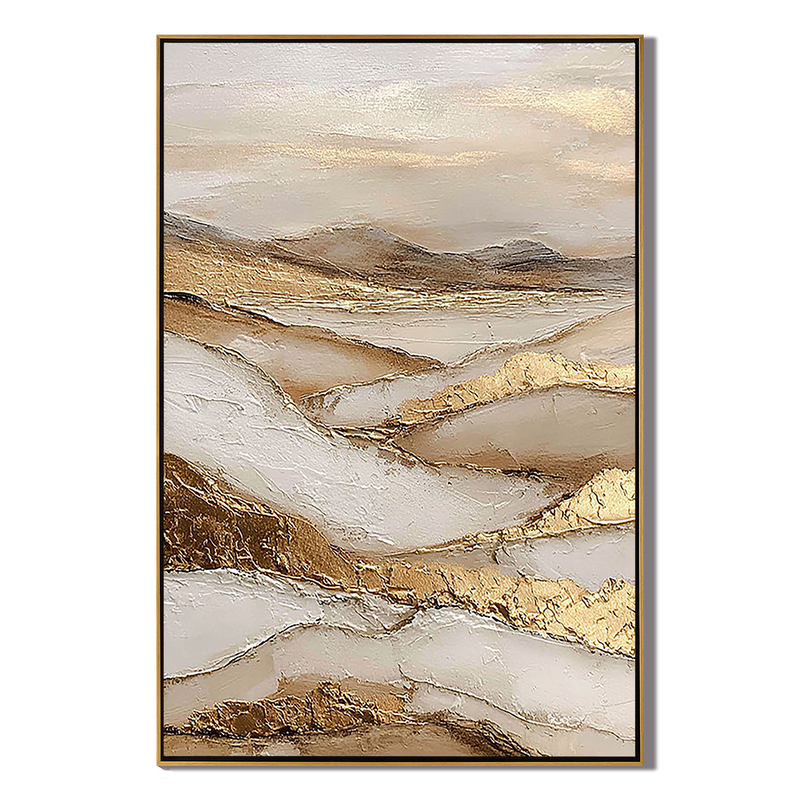 Golden Ridges – Wabi-Sabi Minimalist Earth Tone Impasto Painting | Luxury Textured  Living Room Art