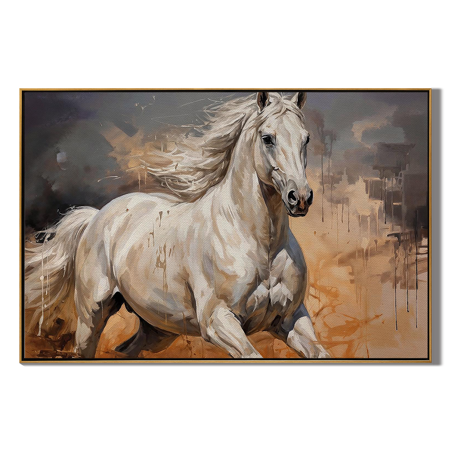 WHITE GALLOP: Panoramic Heavy Texture Horse Wall Art, 3D Palette Knife Animal Painting
