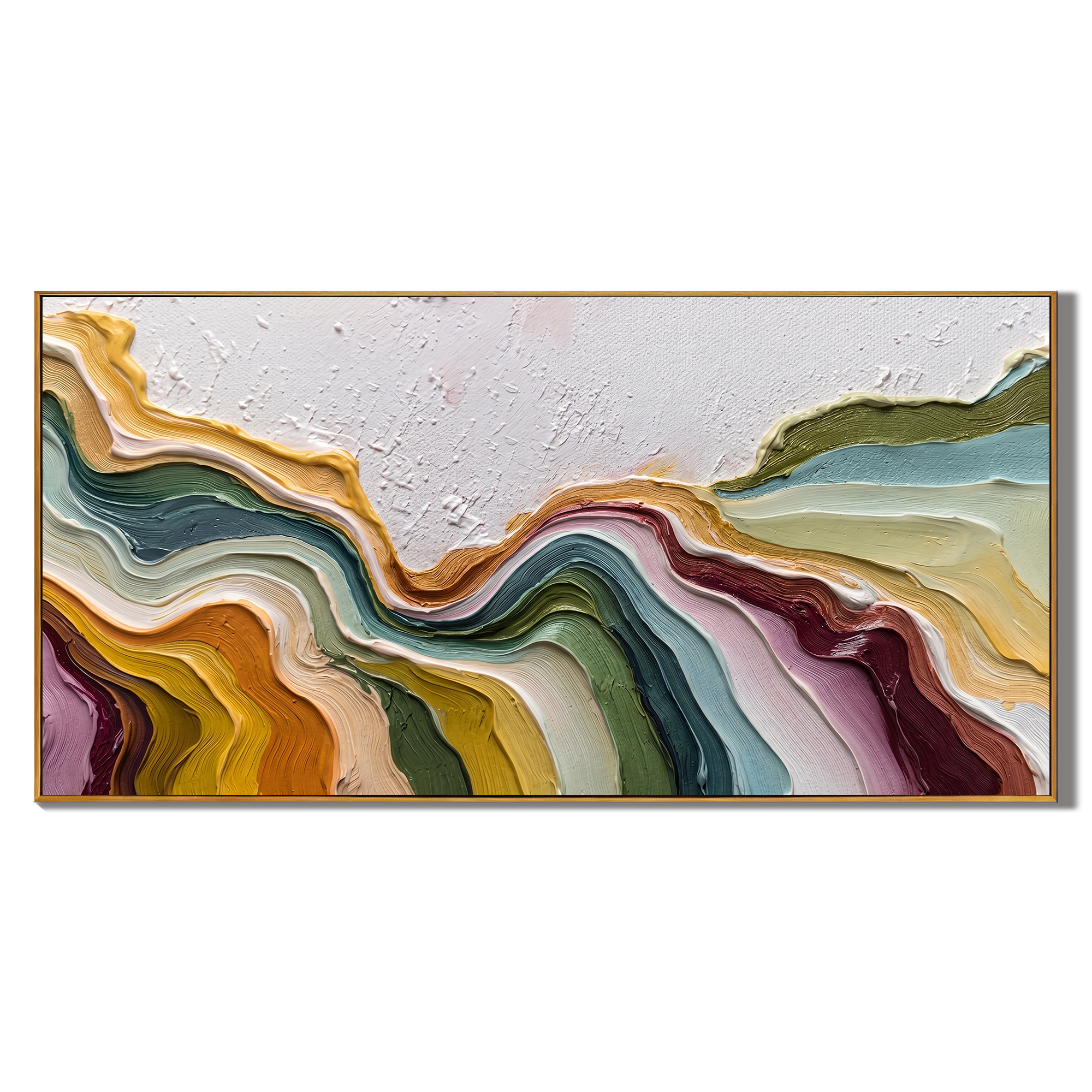 Flowing Rhythms – Heavy Texture Colorful Fluid Abstract Painting | Minimalist Horizontal Entryway Art