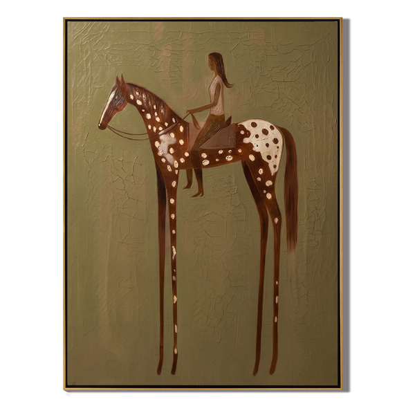 The Appaloosa Girl – Vintage Americana Woman Rider on Spotted Horse Painting | Modern Organic Living Room Art