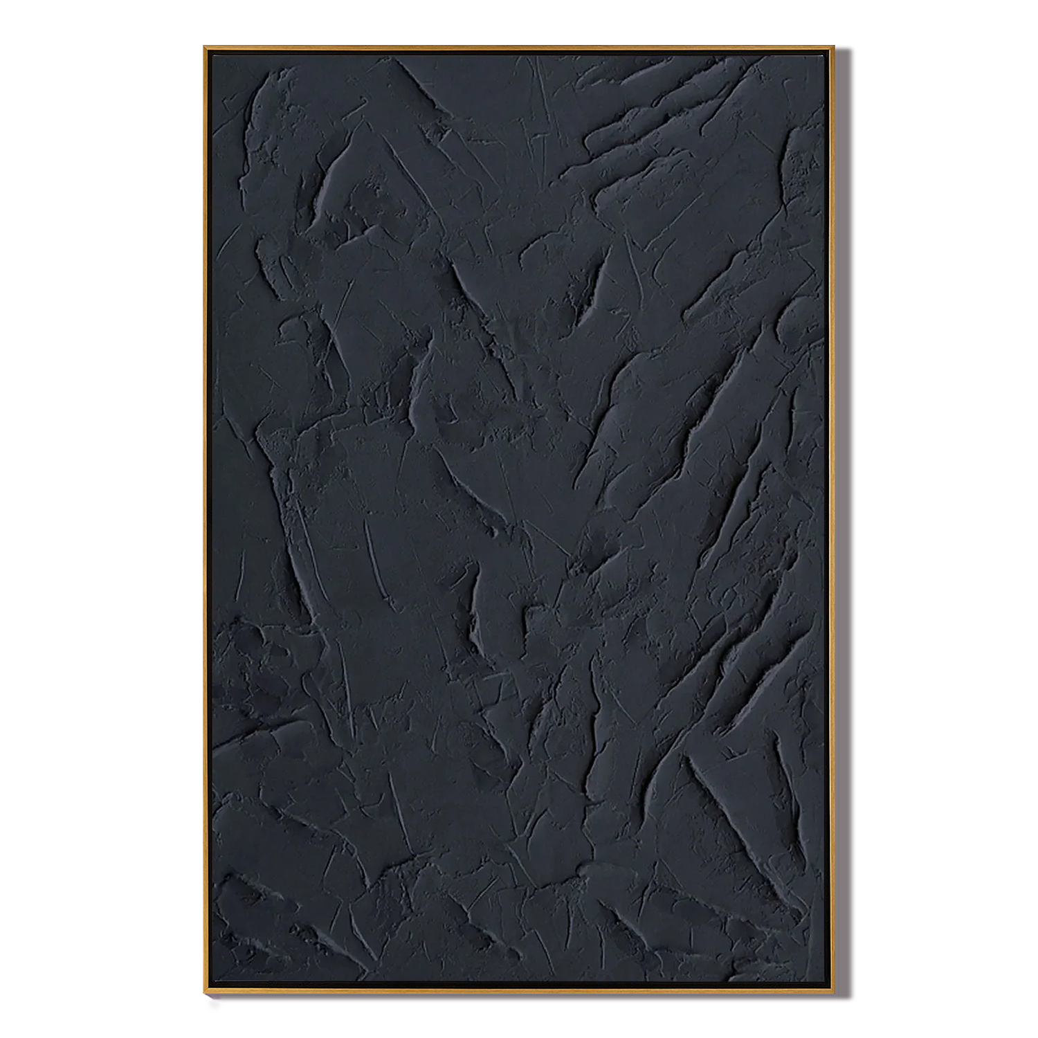 ONYX SILENCE: Minimalist Wall Art, Hand-Painted All-Black Plaster Relief 3D Heavy Texture Studio Art