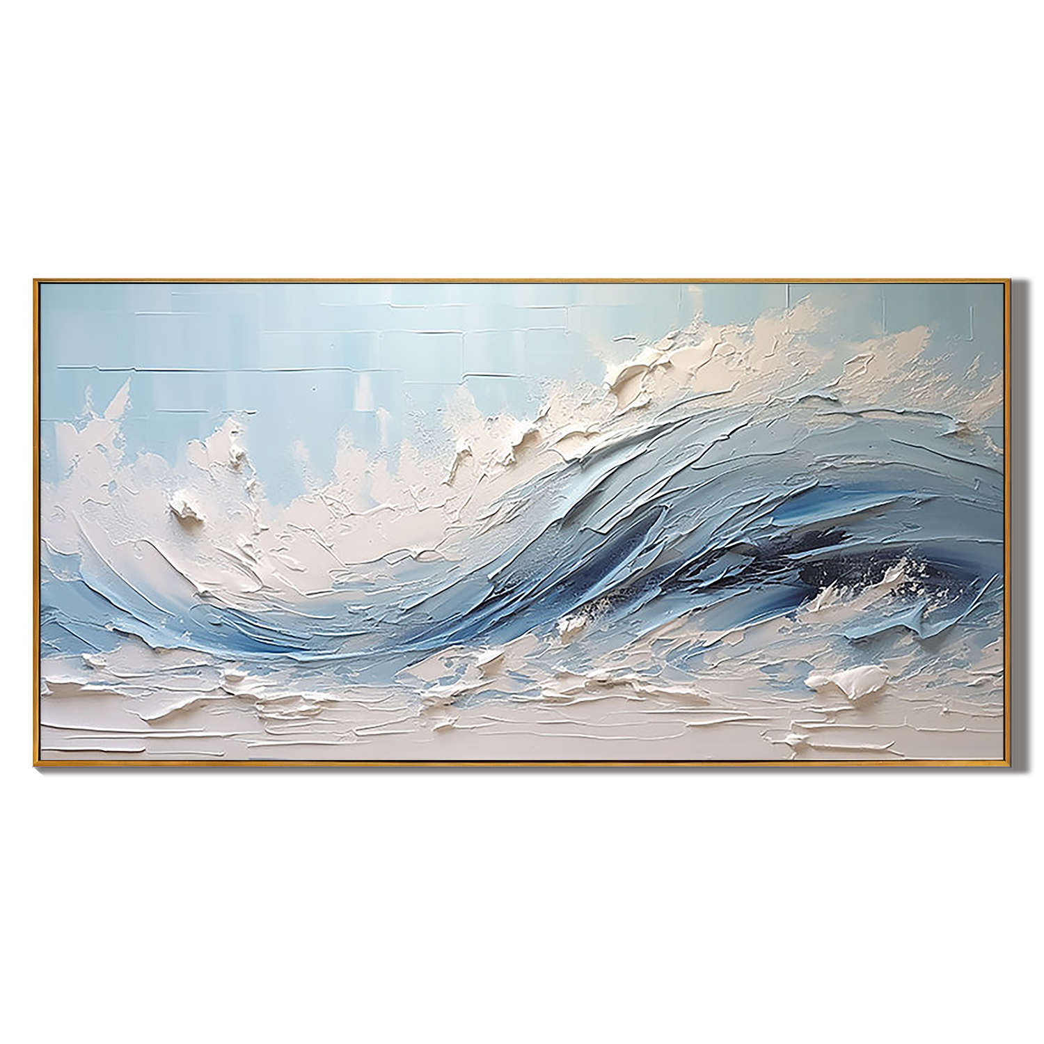 SKY TIDE: Seascape Wall Art, Hand-Painted Sky Blue Ocean Wave Plaster Relief Studio Textured Gallery Art