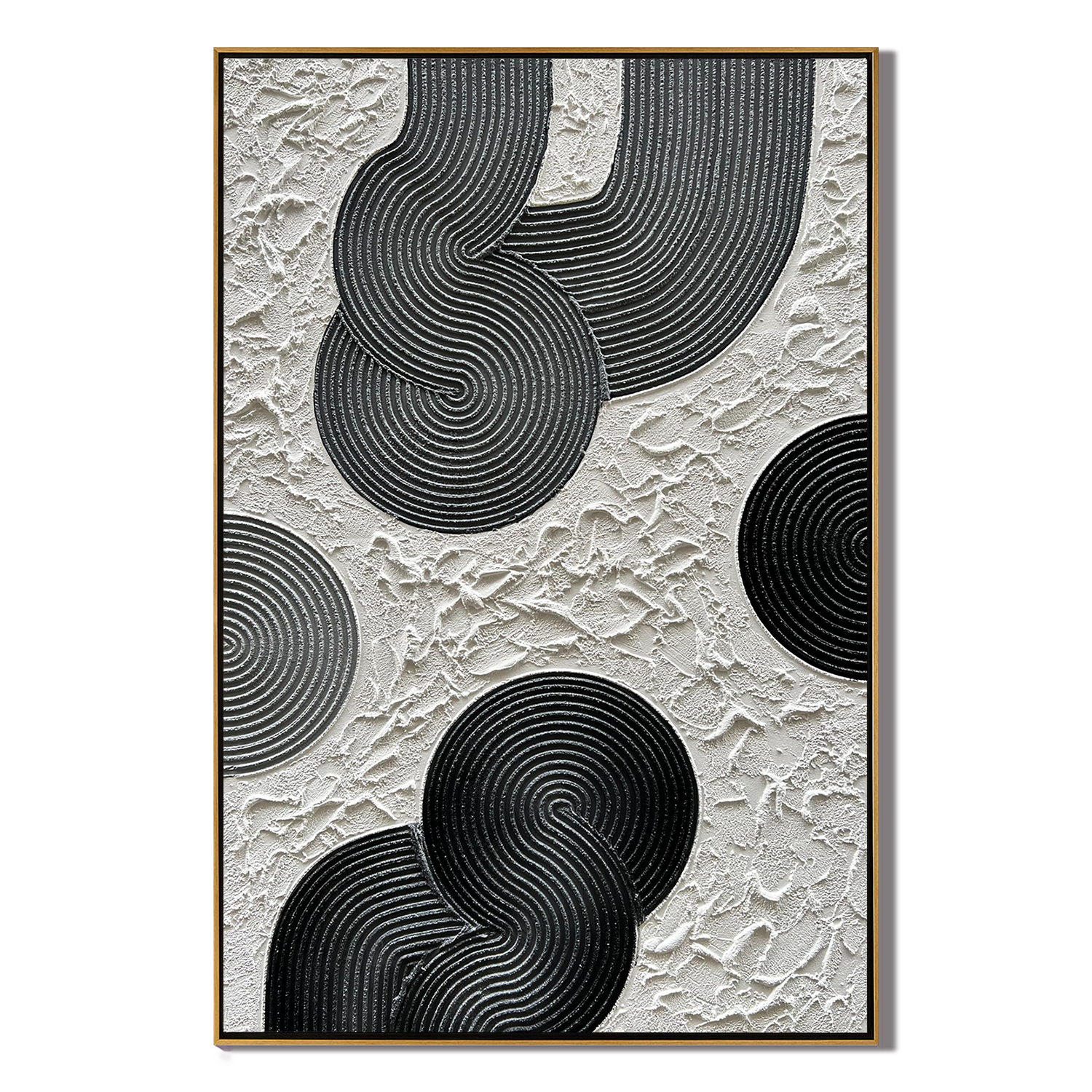 ZEN CIRCLES: Wabi-sabi Linear Texture Art, Minimalist Black & White Sculptural Painting