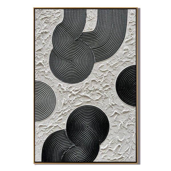 Zen Circles – Minimalist Black & White Sculptural Wabi-Sabi Painting | Modern Noir Wabi-Sabi Living Room & Home Office Art