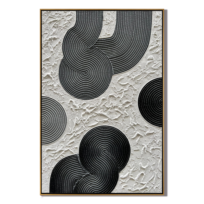 Zen Circles – Minimalist Black & White Sculptural Wabi-Sabi Painting | Modern Noir Wabi-Sabi Living Room & Home Office Art