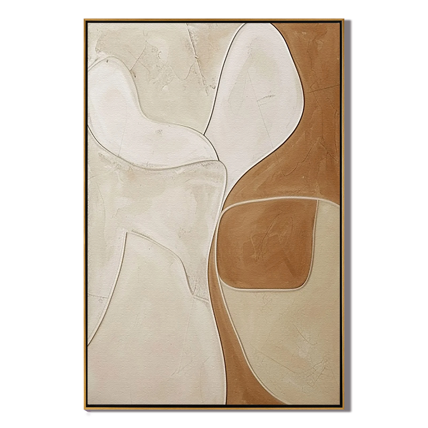 CREAMY CONTOUR: Texture Wall Art, Hand-Painted Minimalist Neutral Beige and Tan Plaster Effect Relief Studio Art