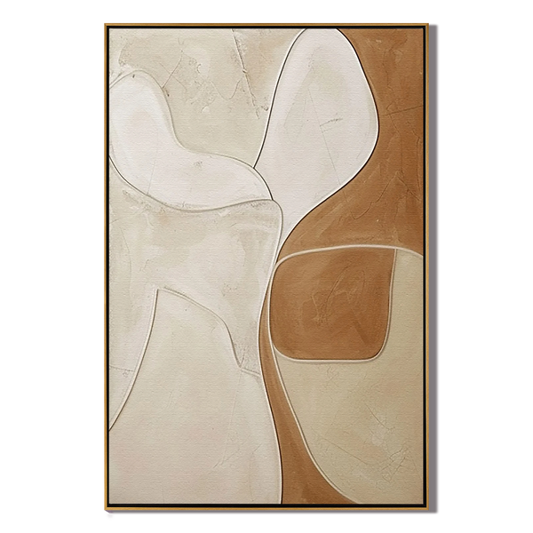 Creamy Contour – Hand-Painted Minimalist Neutral Beige and Tan Plaster Effect Relief Texture Painting | Modern Minimalist Bedroom & Home Office Art