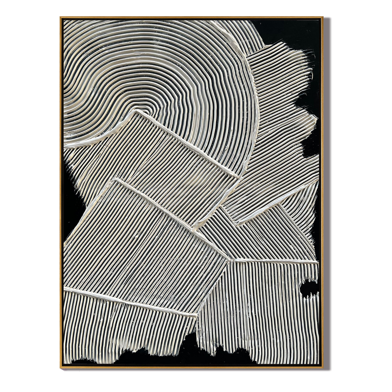 Linear Echo – Modern Geometric Plaster Relief Texture Painting | Modern Abstract Living Room & Office Art