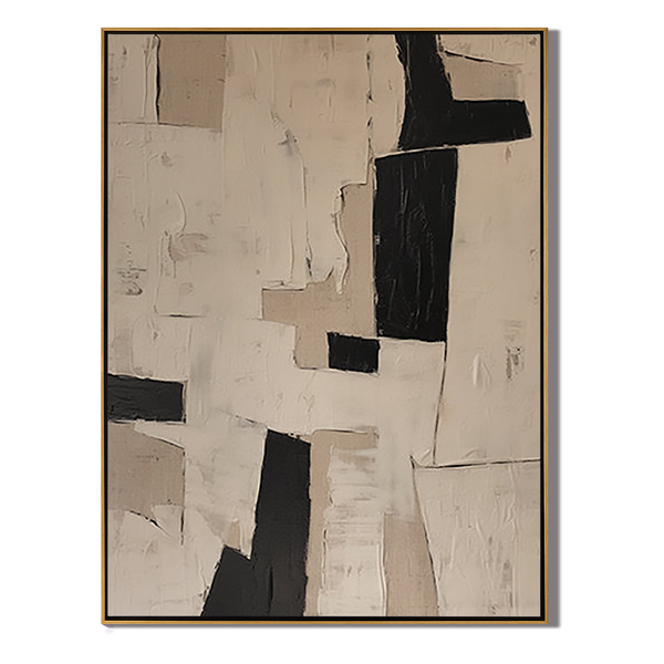 Earthen Monolith – Hand-Painted Black and Tan Palette Knife Wabi-Sabi Painting | Japandi Wabi-Sabi Living Room & Bedroom Art